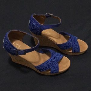 Toms Cobalt Blue Embroidered Wedges 7.5